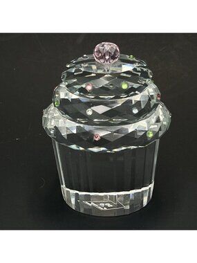 Crystal Glass Cupcake Cup Cake Paperweight Pastel Pink Rhinestone Birthday Gift